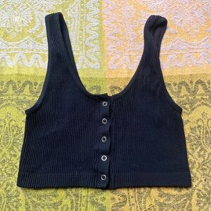 Aerie Black Button-Front Ribbed Crop Top / Bralette
